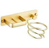 YUET Soporte para Secador, Aluminio Montado En La Pared Soporte Plancha Pelo con Organizador de Cables, Almacenar Secador de Pelo (Oro)