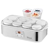Yogur Maker | Máquina de yogurt | 1,44 litros | 8 botellas de vidrio de 180 ml | Pantalla digital | Ajuste de temperatura de 20 – 55 °C | Máquina de yogurt | Preparador de yogur