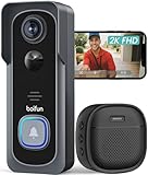 BOIFUN Timbre Inalámbrico con Cámara, 2K Timbre Videoportero Inalámbrico Exterior Impermeable, Detección Humana PIR, Alerta con un Clic, Visión Nocturna, Audio Bidireccional, Ip66, SD/en La Nube