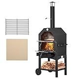 Outsunny Horno de Pizza Exterior con 2 Capas Horno de Leña con Ruedas Cajón Extraíble Estante de Almacenamiento para Terraza Camping Patio 64x54x160 cm Negro