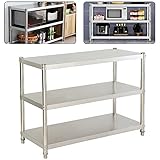NeNchengLi Mesa de cocina de acero inoxidable con 3 estantes, 80 x 80 x 40 cm