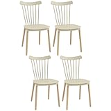 HOMCOM Juego de 4 Sillas de Comedor Estilo Nórdico Sillas de Cocina con Respaldo Alto Asiento de Polipropileno y Patas de Madera de Haya Carga 120 kg 48x52,5x83 cm Natural