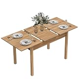 Mesa de comedor extensible de madera para 6 y 8 personas, patas sólidas, mesa de comedor grande de 110 a 150 cm