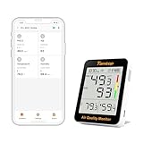 Temtop S1+ Medidor de Calidad del Aire PM2.5, AQI, Temperatura y Humedad, Batería Ultra Larga Duración de 100 Días, Termómetro Con Conexión APP, Ideal para Hogar y Oficina