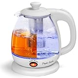 Taylor Swoden Hervidor de cristal de 1 litro, 2200W, Hervidor de agua eléctrico con iluminación LED libre de BPA, función mantener caliente, con infusor y filtro extraíble, Blanco (Vanilla/03NOT)