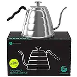 Coffee Gator Hervidor de cuello de cisne con termómetro, acero inoxidable de 34 onzas, parte superior de estufa, hervidor de vertido premium para té y café con boquilla de goteo de precisión, 4 tazas