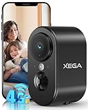 Xega 4G LTE Cámara de Vigilancia con Tarjeta SIM Interior, 2K Super HD LTE Cámara de Seguridad Portátil, Batería 6000mAh, Detección de Movimiento PIR, Color Visión Nocturna, sin Wi-Fi