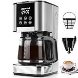 Aigostar Cora - Cafetera de goteo, Programable 24h, 1,5L, Pantalla LCD, Cafetera filtro 14 tazas, Acero inoxidable, 1000W, Ajuste de intensidad, Antigoteo, AutoLimpieza, Mantenimiento de calor, Negro