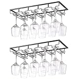 YunNasi 2 Piezas 5 Filas Soportes para Copas de Vino de Metal Organizador Mantener los Vasos Secos Debajo del Gabinete con Tornillos para Bar Restaurante Cocina, Negro