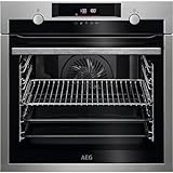 AEG BPE555360M Horno Eléctrico Multifunción, 71 L, Limpieza Pirolítica, Serie 6000, 10 Funciones, Cocción Multinivel, Calentamiento Rápido, Pantalla Ráctil, Inox, A+, Fabricado en DE