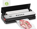 Bonsenkitchen Máquina al vacío para alimentos, cortador de pasta incorporado y rollos para bolsas al vacío y kit de inicio, dispositivo de aspiración externo, negro