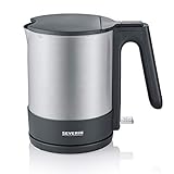 SEVERIN Hervidor de agua, hervidora eléctrica con filtro de cal, capacidad 1.7 l, 2200 W, acero inoxidable/negro, WK 3409