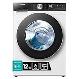 Hisense WF5S1245BW - Lavadora con Vapor, Conectividad Wifi, Carga Frontal 12 Kg Lavado, 1400 rpm, Motor Eficiente Inverter, Sistema Antibalanceo, Puerta XL, Gran Display LED, PureJet,AutoDose, Blanco