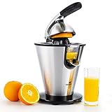 SENYA Prensa Cítrica Eléctrica, Brazo Palanca, Acero Inoxidable, 0,7L, 160W, INOX, Negro
