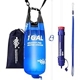 Membrane Solutions Sistema de Filtro de Agua Portátil por Gravedad, con Bolsa de Agua de 1 Gallon, Filtro de Agua Supervivencia, Elimina el 99,9999% de E.coli, para Emergencia, Camping, Senderismo