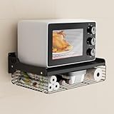 HMAKGG Soporte para Microondas de Pared 2 Niveles - Estanteria Microondas Cocina de Metal con Cesta de Alambre | Negro | Montaje Adhesivo/Montaje en Taladro, 55 * 35 * 16 cm