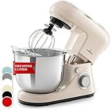 Klarstein Batidora Amasadora con Bol 5L para Hornear, Robot Cocina, Amasadora Reposteria 1300W, Gancho y Bol para Mezclar, Electrodomesticos Cocina Varillas Rotación Planetaria con 6 Velocidades