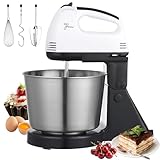 1,7 l Robot pastelero, 7 velocidades ajustables, 2 en 1 robot pastelero de 100 W, batidor en base y a mano, con gancho petersador, batidor, batidor de alambre, para pastelería y panadería