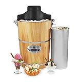Elite Gourmet EIM916 Máquina de hacer helados eléctrica vintage en forma de cubo de madera de 5,5 l, manivela de fundido a presión clásica extra, usa sal marina para batir helados en minutos, pino