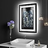 Snowdool - Espejo de baño LED con luces, 20 x 28 pulgadas delantero y retroiluminado espejo de baño, espejo de cambiador con luz antivaho, regulable continuo, 3 colores, espejo LED horizontal/vertical