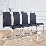 Merax Juego de 4 sillas de Comedor, Silla oscilante con Piel sintética de Poliuretano y Respaldo Alto, Silla de Cocina Moderna, Estructura de Metal, Silla tapizada para salón, Sala de conferencias,
