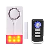 Mengshen Alarma de Puertas y Ventanas - Inalámbrica Con 105db Sonido Fuerte y Luz Brillante, Fácil De Instalar (Incluye 1 Alarma y 1 Control Remoto)