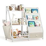 Nidouillet Estantería para niños de 3 niveles, organizador de juguetes para niños, estantería Montessori para habitaciones de niños, dormitorio, sala de juegos, guardería, organizador de