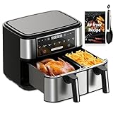 Freidora de aire 4L+6L de dos cestas para la familia, horno compacto 8 en 1 con acabado inteligente, freidora de aire libre de aceite de doble zona con libro de recetas Air Fryer