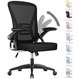 rattantree Silla de Oficina con Reposabrazos Abatibles, Silla de Escritorio Ergonómica con Soporte Lumbar, Silla Giratoria Regulable en Altura, Silla de Malla Transpirable, Negro