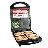 Emerio Sandwich Tostadora XXL Test, adecuada para todos los tamaños de tostadas, 4 moldes grandes de concha para toda la familia, queso no gotea, sin BPA, 1300 W, 4 unidades