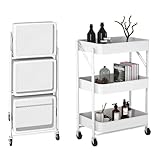 Carrito de Cocina Auxiliar. Carro Verdulero Plegable, Multiusos. Estantería de Cocina con Ruedas. Carro de Servicio con 3 Niveles de Almacenaje para el Hogar, Baño, Salón, Terraza, Manualidades.