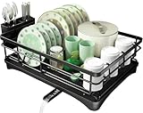 edihome, Escurreplatos sobre Fregadero, Escurridor de Platos, Acero Inoxidable, Bandeja Antigoteo y Boquilla de Drenaje, Drying Rack, para Ollas Cocina, Vajilla, Escorredor de Louça (1 Nivel)