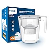 Philips - Jarra de filtro de agua + 4 cartuchos de filtro de repuesto Softening + Reducción de hasta un 50% de dureza del agua, flujo rápido, color blanco, 2,6 litros, temporizador electrónico