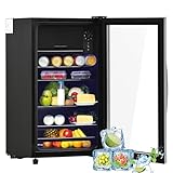 Merax Frigorífico Mini 76L, Freestanding Enfriador de bebidas con refrigerador de 70L + congelador de 6L, con iluminación interior LED y estantes ajustables, súper silencioso para restaurante bar