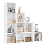 WOLTU Estantería Librería de Pie, Estantería Modular 10 Cubos, Organizador Cubos, Estanteria Escalonada de Biblioteca, Libreria Abierta Oficina, Salon y Estudio, 120x30x120 cm, Blanco, SK062ws
