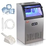 VEVOR Máquina para Hacer Cubitos de Hielo Comercial 52kg/24h, 50 Bandejas para Cubitos de Hielo Capacidad de Almacenamiento de 15 kg Autolimpieza Sin Instalación Independiente para Hogar, Restaurante