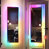 LVSOMT Espejo de Cuerpo Completo con luz, Espejo de Puerta Color RGB, Espejo Cuerpo Entero Pared 120×40cm, Espejo Colgante sobre la Puerta LED, Espejo Puerta Colgar, para dormitorios vestuarios