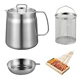 2 L Olla para Freír, Mini Freidora, Olla con Colador, Colador de Aceite Multifuncional de acero Inoxidable 304, Recipiente para Aceite con Colador para la Cocina