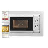 Exquisit® Microondas empotrable, 20 litros, 800 W, plato giratorio de 27 cm, función de descongelación, temporizador mecánico 35 min, 5 niveles de potencia, cámara de cocción pintada, Inox