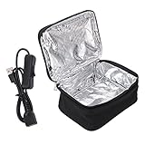 Lwuey Horno Microondas Portátil Del Automóvil, Alimentos Portátil Microondas Fiambrera USB 12V Coche Camión Trabajo Termo Comida Caliente Extraíble Bolsa Cubiertos Viajes Camping Cocina Negro