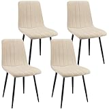 ANVOFONG Juego De 4 Sillas De Comedor, Sillas Cocina con Tela De Lino Y Patas De Metal Negro,Silla De Dormitorio,Silla Acolchada,Silla De SalóN,Sillas Comedor Modernas-Beige