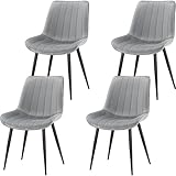 FRUOGO Pack de 4 Sillas de Comedor Modernas con Asiento y Respaldo Tapizados en Terciopelo, Robustas Patas Metálicas para Comedor, Salón, Cocina, Sala de Estar,Gris