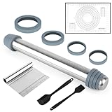 Rodillo de Acero Inoxidable, Rodillo Masa de Metálicos Rolling Pins con 4 Discos Ajustables Anillo Grosor, para Fondant Pastelería, Pastas, Pizza