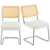 VEVOR Sillas Blancas de Ratán 2 Piezas Sillas Tapizadas de Terciopelo con Respaldo de Ratán Sillas de Cocina de Comedor Retro para Sala de Estar, Jardín, Patio, Dormitorio, Sala de Lectura, Oficina