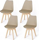 JIJIAN Juego de 4 Silla de Comedor con Patas de Madera de Haya, Acolchado de Cuero PU, Diseño Ergonómico, Estilo Nórdico Adecuada para Comedor, Cocina, Sala de Estar, Sala de Reuniones, Bar