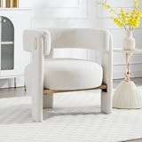 Wahson Silla de Salón Moderno Silla Diseño de Maquillaje,Silla Individual Elegante Butaca Relax de Piel Sintética con Reposabrazos para Dormitorio/Sala de Estar,Blanco