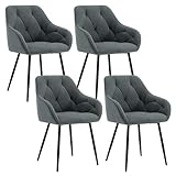 WOLTU 4X Sillas de Comedor Sillas de Cocina con Respaldo y Apoyobrazos Sillas de Salon Moderno con Patas Metálicas Sillas para Dormitorio y Oficina, Terciopelo, Gris Oscuro, EZS02dgr-4