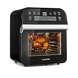 Klarstein AeroVital Cube - Freidora de aire caliente sin aceite, Sistema 3D Heating, 1600W, 12L, 16 programas, Tecnología Highspeed-convection, Programable, 50-230°C, 5 piezas, Negro