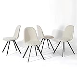 Homy Casa Juego de 4 sillas de comedor giratorias de tela con asiento tapizado de diseño; silla para sala de estar o cocina con patas de metal negro, beige