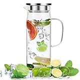 Litimkat 1.5 L Jarras Agua Cristal, jarra de agua con tapa sellada, hervidor resistente al calor, para agua fría/caliente, vino, té helado y jugos